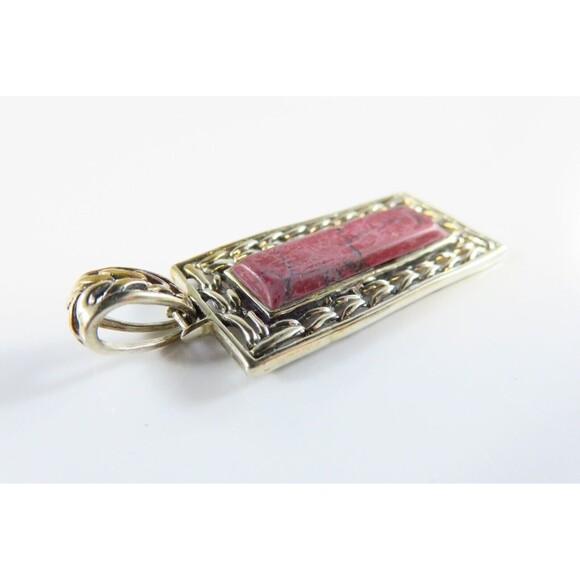 925 Thulite Plaque Pendant Sterling Rectangular Pendant 2" Drop - Picture 4 of 8